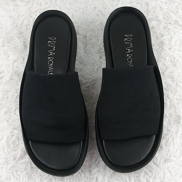 Prima Royale Penelope Black Round Toe Wide Elastic Strap Platform Mule Shoe - Picture 2 of 12